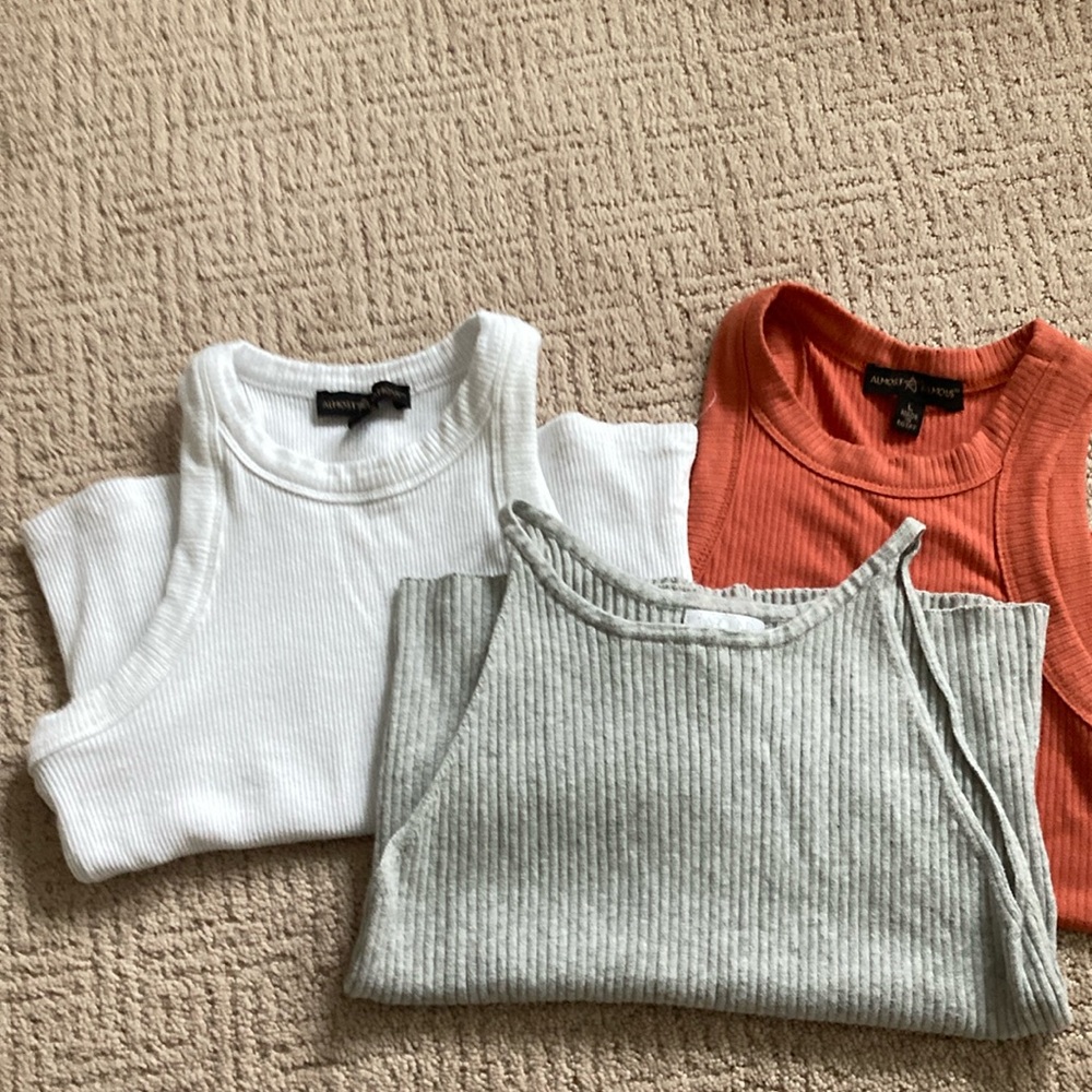 Ribbed Tank Tops in White, Gray, and Orange